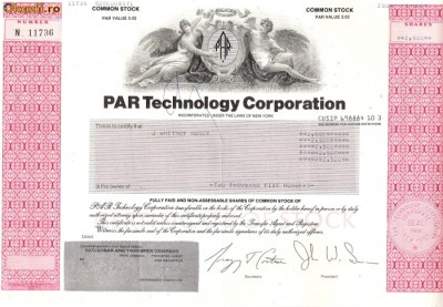 487 Actiuni - PAR Technology Corporation -seria N 11736 foto