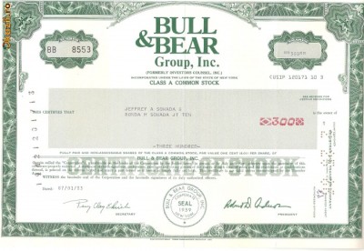 512 Actiuni -BULL &amp;amp;amp; BEAR Group, Inc. -seria BB 8553 foto