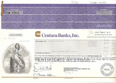 483 Actiuni - Centura Banks, Ink. -seria CB 17316 foto