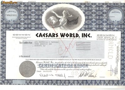 468 Actiuni - CAESARS WORLD, INC.-seria CWN 60391 foto