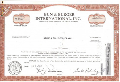 475 Actiuni - Bun &amp;amp;amp; Burger International, Inc. -seria O 1627 foto