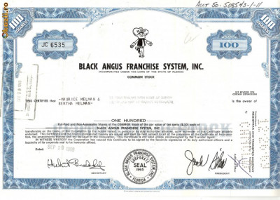547 Actiuni -Black Angus Franchise System, Inc. -seria JC 6535 foto