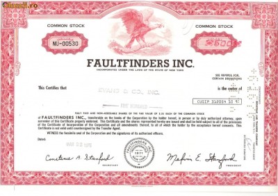 529 Actiuni -FAULTFINDERS INC. -seria NU-00530 foto