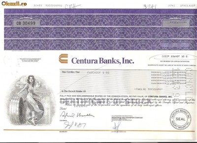 484 Actiuni - Centura Banks, Ink. -seria CB 30499 foto