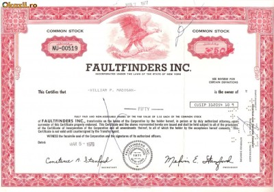 530 Actiuni -FAULTFINDERS INC. -seria NU-00519 foto