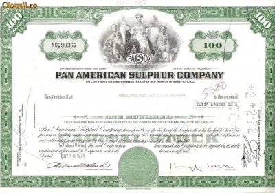 535 Actiuni -Pan American Sulphur Company -seria NC298367 foto