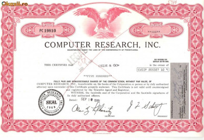 550 Actiuni -COMPUTER RESEARCH, INC. -seria PC 19810 foto