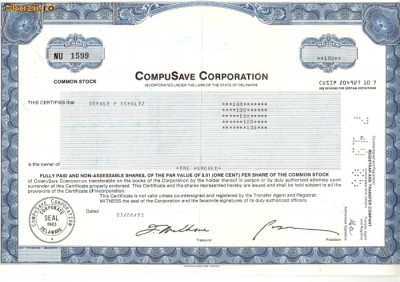 544 Actiuni -CompuSave Corporation -seria NU 1599 foto