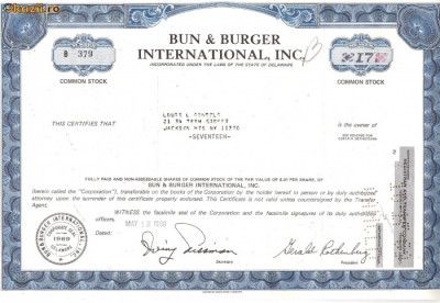 477 Actiuni - Bun &amp;amp;amp; Burger International, Inc. -seria B 379 foto