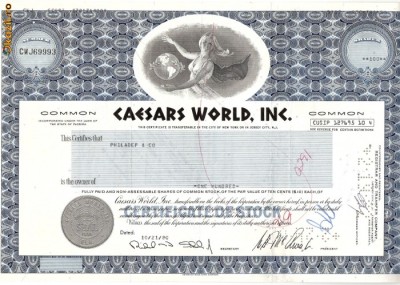 464 Actiuni - CAESARS WORLD, INC.-seria CWJ 69993 foto