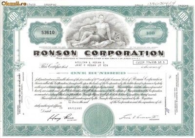467 Actiuni - RONSON CORPORATION -seria 53610 foto