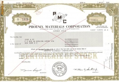 510 Actiuni -Phoenix Materials Corporation -seria S 1379 foto