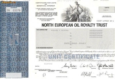 624 Actiuni -North European Oil Royalty Trust -seria SN 03379 foto