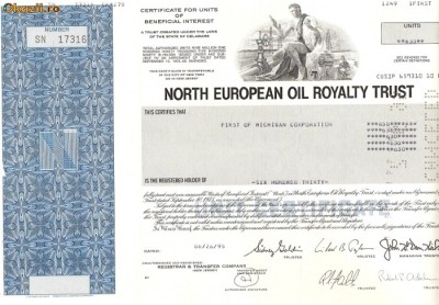 629 Actiuni -North European Oil Royalty Trust -seria SN 17316 foto