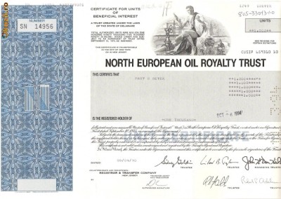 621 Actiuni -North European Oil Royalty Trust -seria SN 14956 foto