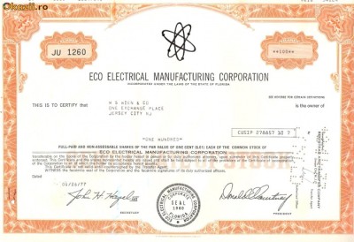 615 Actiuni -Eco Electrical Manufacturing Corporation -seria JU 1260 foto