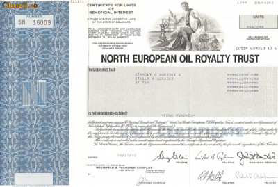 628 Actiuni -North European Oil Royalty Trust -seria SN 16009 foto