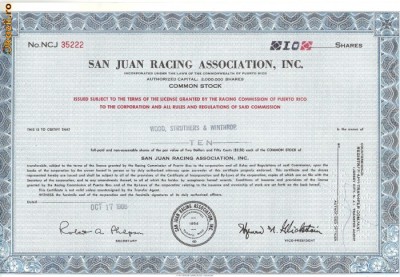 643 Actiuni -San Juan Racing Association, Inc. -seria NCJ 35222 foto