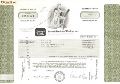571 Actiuni -Barnett Banks of Florida, Inc. -seria BBN 14673 foto