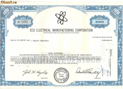 602 Actiuni -Eco Electrical Manufacturing Corporation -seria JC 1201 foto