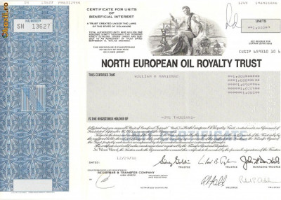 627 Actiuni -North European Oil Royalty Trust -seria SN 13627 foto