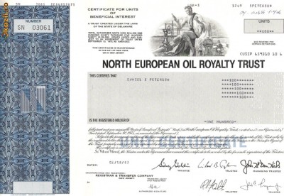 618 Actiuni -North European Oil Royalty Trust -seria SN 03061 foto