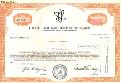 612 Actiuni -Eco Electrical Manufacturing Corporation -seria JU 460 foto