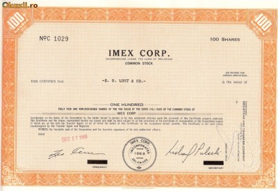 648 Actiuni -IMEX CORP. -seria C 1029 foto