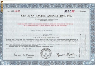 644 Actiuni -San Juan Racing Association, Inc. -seria NCJ 35193 foto
