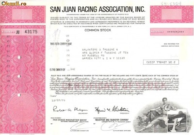 641 Actiuni -San Juan Racing Association, Inc. -seria JU 43175 foto