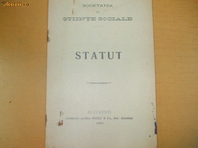 Statut Societatea stiinte sociale Bucuresti 1906 foto