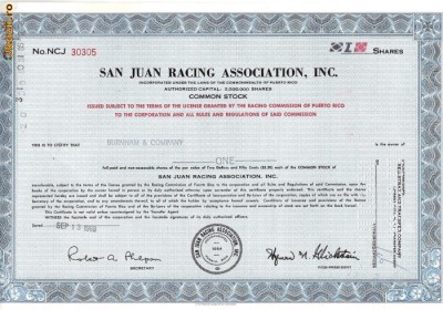 645 Actiuni -San Juan Racing Association, Inc. -seria NCJ 30305 foto
