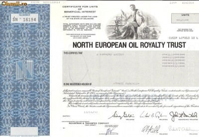 626 Actiuni -North European Oil Royalty Trust -seria SN 16194 foto