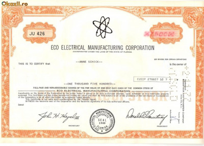 614 Actiuni -Eco Electrical Manufacturing Corporation -seria JU 426 foto