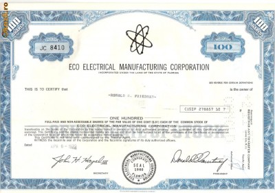 604 Actiuni -Eco Electrical Manufacturing Corporation -seria JC 8410 foto