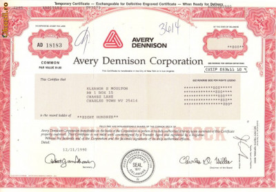 739 Actiuni -Avery Dennison Corporation -seria AD 18183 foto