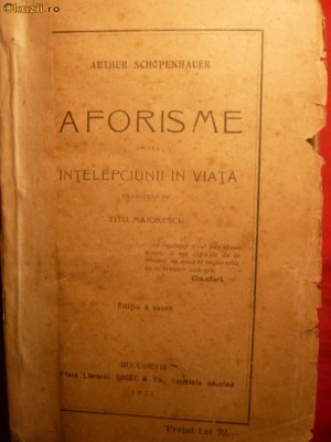 Arthur Shopenhauer -Aforisme asupra Intelepciunii - 1921 foto