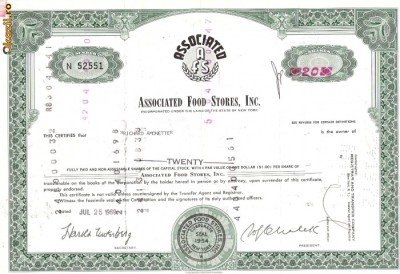 724 Actiuni -Associated Food Stores, Inc. -seria N 52551 foto
