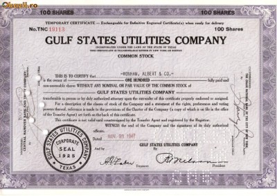 704 Actiuni -Gulf States Utilities Company -seria TNC19113 foto