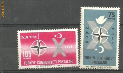 Turcia 1959 - ANIVERSARE 10 ani NATO, serie nestampilata, B3 foto