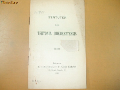 Statuten der Teutonia Bukurestensis Bukarest 1910 foto