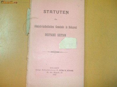 Statuten der romisch - katolischen section Bukarest 1902 foto