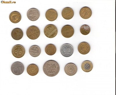 30 Lot interesant de monede si jetoane (fise, token)(20 bucati) foto