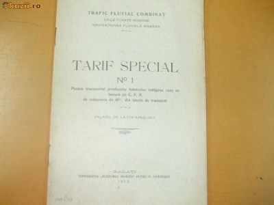 Trafic Fluvial combinat Tarif Special CFR Galati 1913 foto