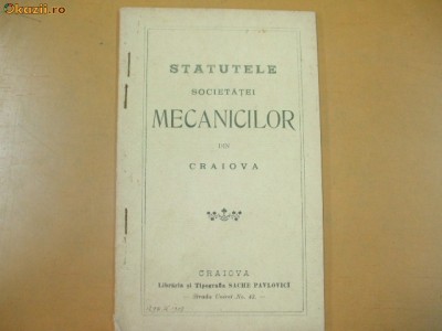 Statute Soc. mecanici Craiova 1907 foto