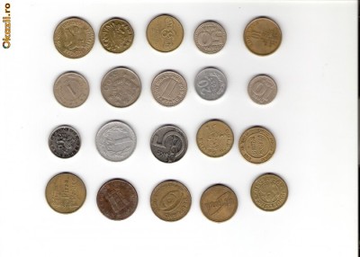 12 Lot interesant de monede si jetoane (fise, token)(20 bucati) foto