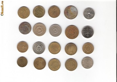 09 Lot interesant de monede si jetoane (fise, token)(20 bucati) foto
