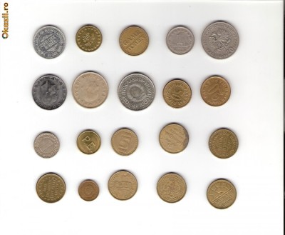 55 Lot interesant de monede si jetoane (fise, token)(20 bucati) foto