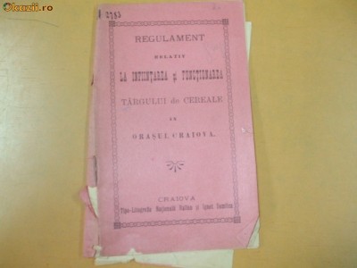 Regulament targ de cereale Craiova 1901 foto