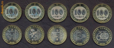 KAZAHSTAN █ SET COMPLET DE MONEDE █ 100 Tenge x 5 buc █ 2003-2005 █ UNC foto